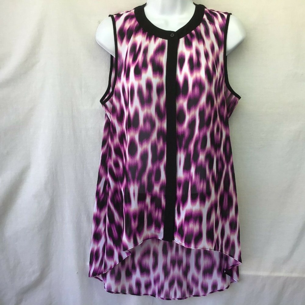 Nicole Miller Tunic Sheer Purple Watercolor Design Sleeveless Hi Lo Tunic NWT M